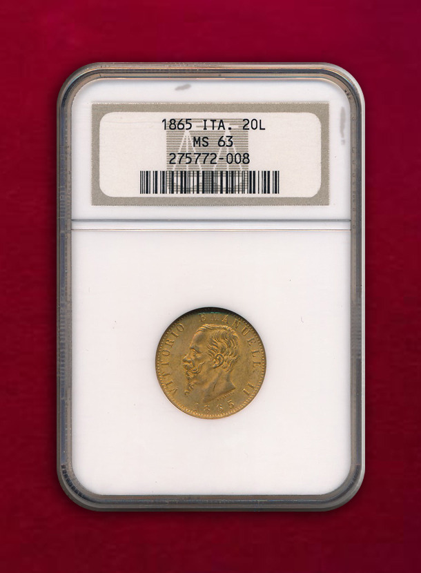 【イタリア】20 Lire  1865  ヴィットリオ・エマヌエレ2世