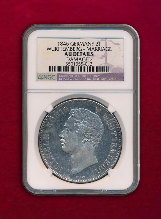 【ドイツ・ヴュルテンベルク】2 Thaler　1846　ご成婚記念