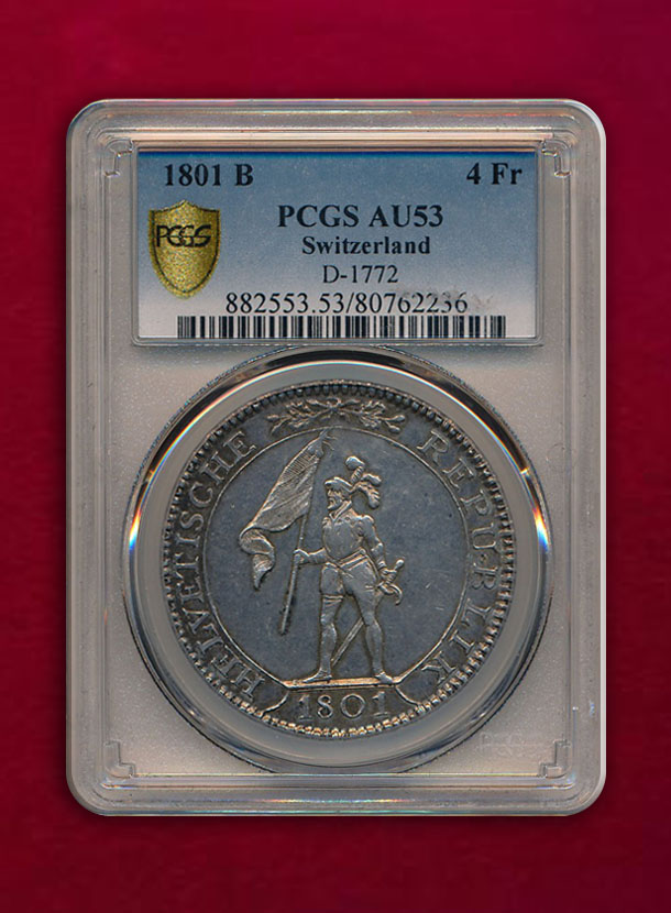 【スイス・ヘルベチア共和国】4 Franken 1801-B
