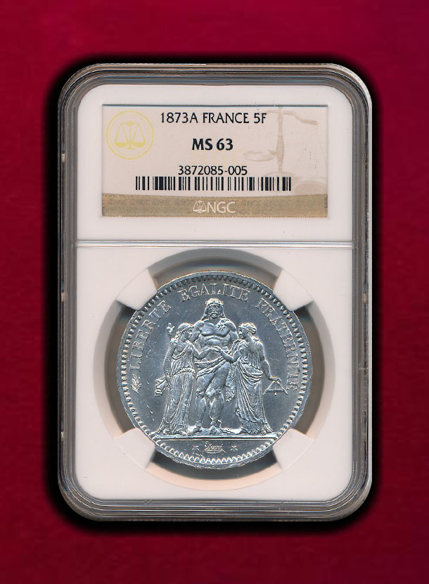 【フランス】5 Francs 1873-A