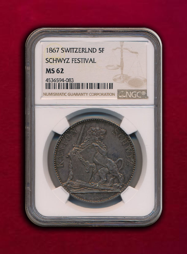【スイス・シュヴィーツ】5 Francs 1867 射撃祭