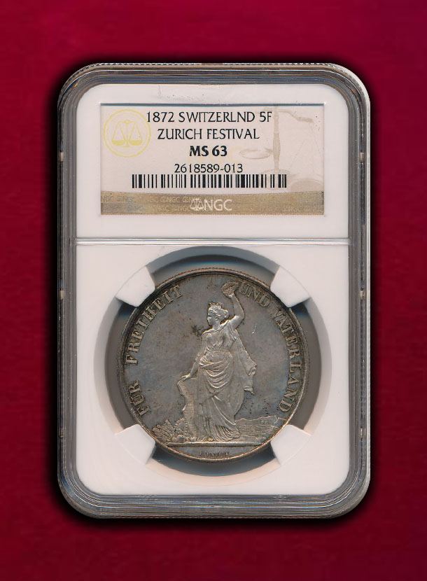 【スイス・チューリヒ】5 Francs 1872 射撃祭