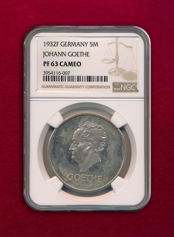 【【ドイツ・ワイマール共和国】5 Mark 1932-F ゲーテ