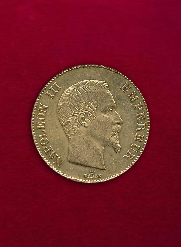 【 フランス 】 100 Francs 1858-A　ナポレオン3世 無冠 パリ