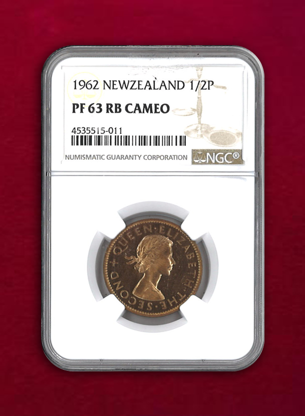 【ニュージーランド】1/2 Penny　1962　NGC PF63 RB CAMEO