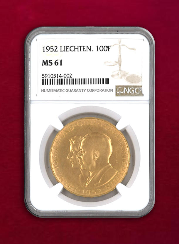 【リヒテンシュタイン】100 FRANKEN　1952　NGC MS61