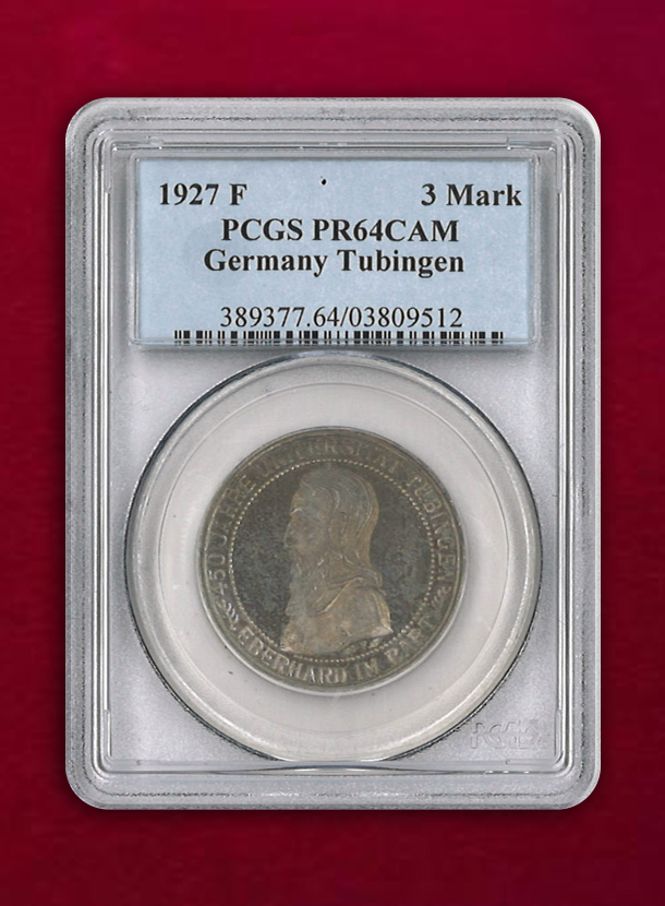 【ドイツ　ワイマール共和国】3Mark　1927F　PCGS PR64CAM