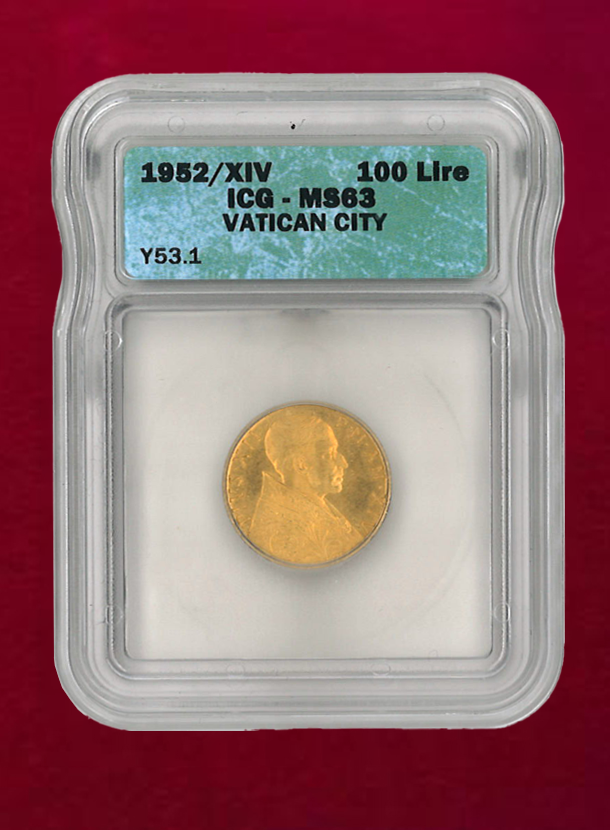 【バチカン】100Lire　1952/XIV　ICG MS63