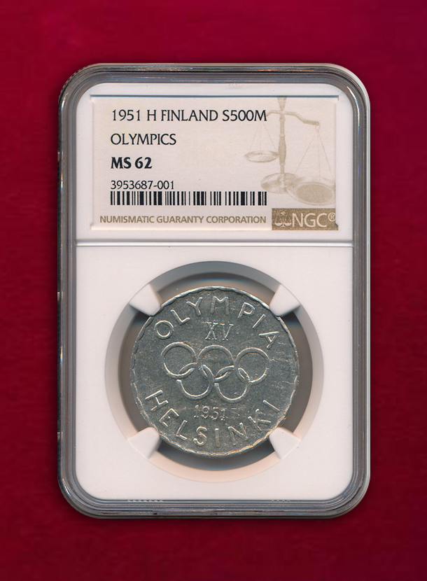 【フィンランド】500 Markkaa　1951　ヘルシンキ五輪　特年