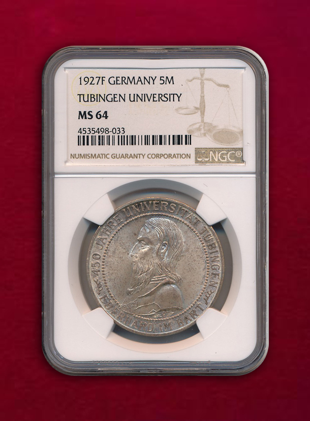 【ドイツ・ワイマール共和国 】5 Mark　1927-F　チュビンゲン大学