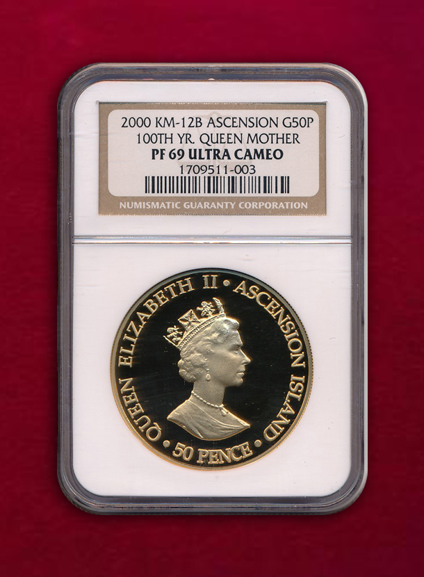 【アセンション島 】50 Pence in Gold　2000　皇太后生誕100年
